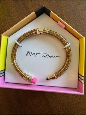 Betsey Johnson Sparkle Glitter Pencil Hinged Bangle Bracelet $58 Retail NIB
